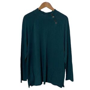 Chico’s Collar Button Detail Pullover Green Sweater Women's Size 3 (XL)
